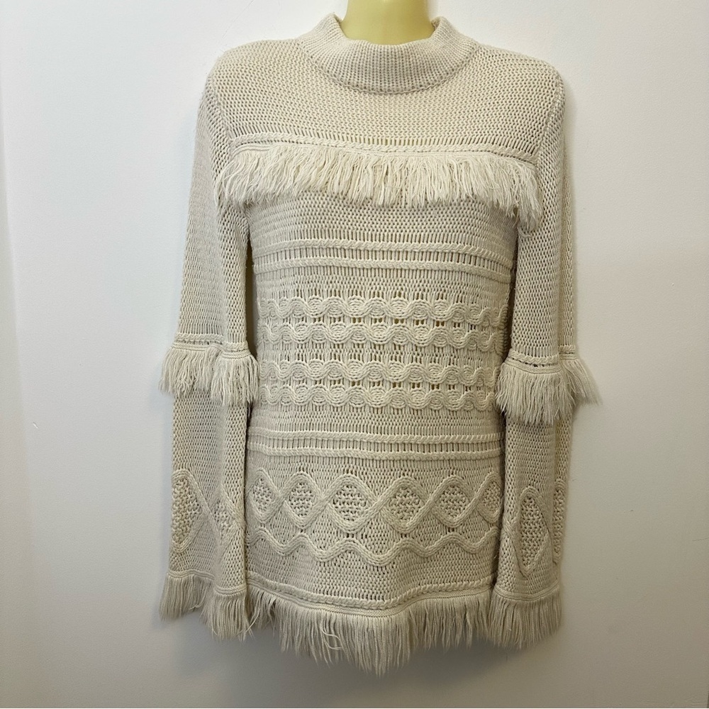 BB Dakota Cream Cowl Neck Sweater with Fringe